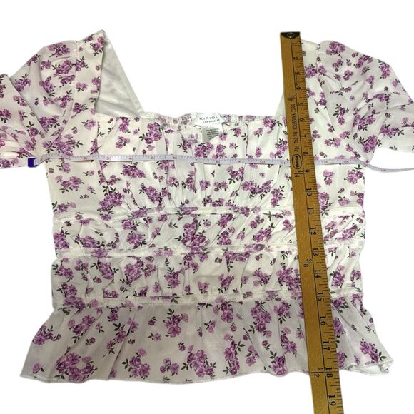 Kirious LA‎ Floral Crop Top Medium Boned Ruched Ruffle Sleeve Cottagecore Purple - Picture 8 of 8